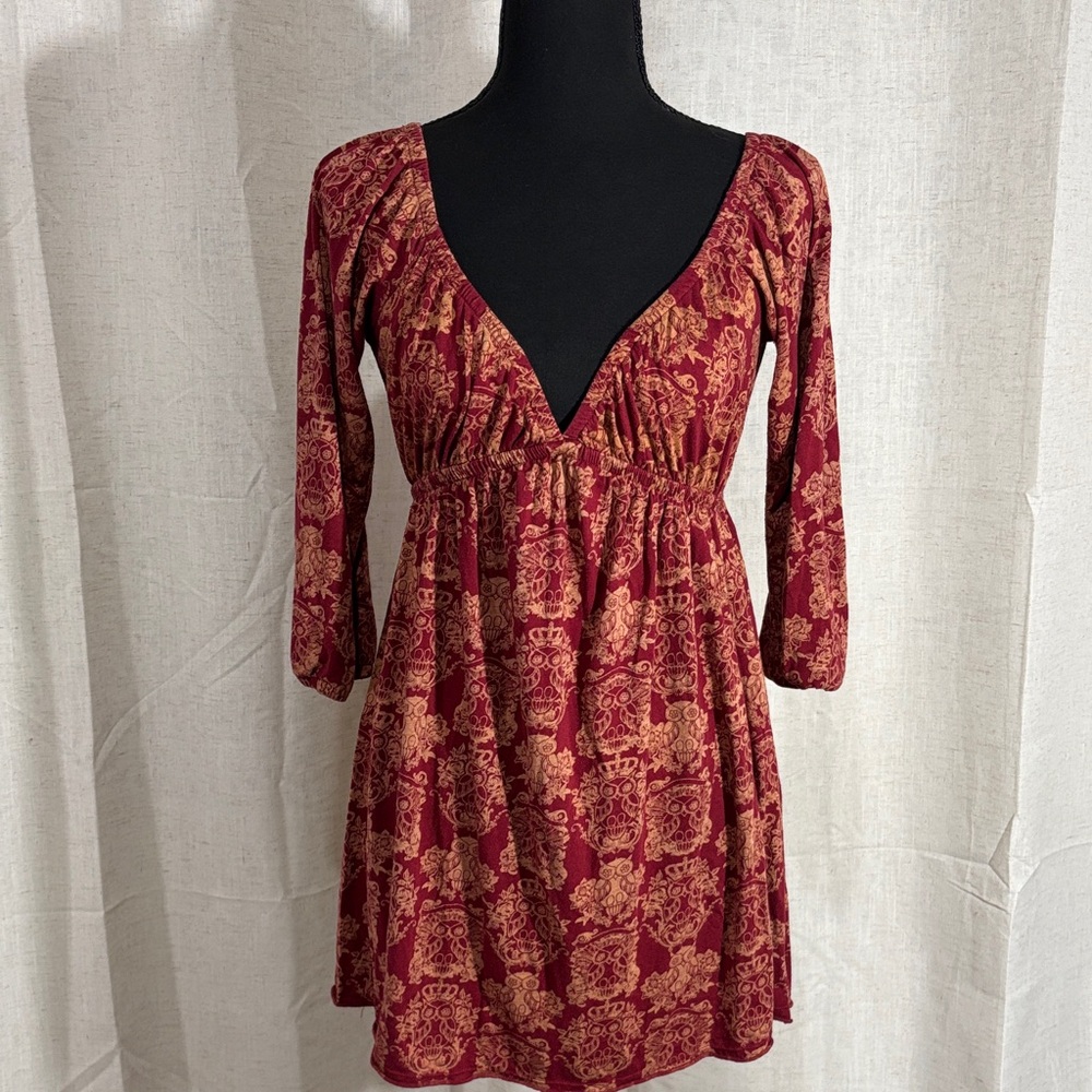 Sweet Child Women's Deep V-Neck Red Floral Empire Waist Blouse